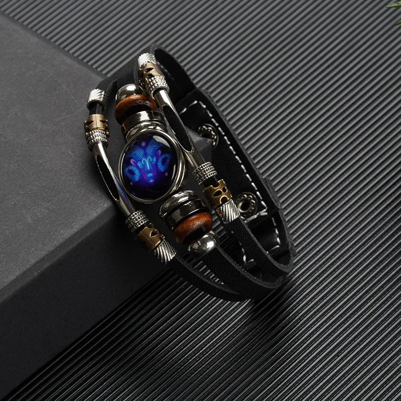 Constellations Luminous Leather Bracelet,  Retro Multi-layer Beaded Leather Bracelet,  Jewelry Gifts for Men /Women /Couples.  The Zodiac signs  numbers are all. Pretty Low so if you need some gifts, do hurry!!!