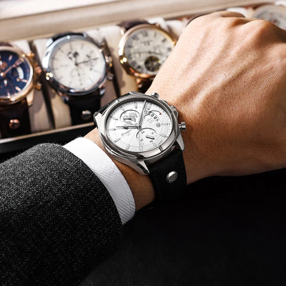 Luxury Mens  Wristwatch,  Chronograph Date,  Waterproof,  Leather.  Mens  Watch,  Quartz, Men's Watches