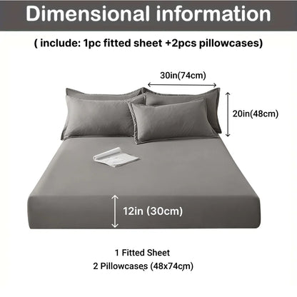 3pcs Cotton Fitted Bed Sheet Set (1 Fitted Sheet + 2 Pillowcases) Breathable.  Soft,   Mattress Cover with Pillow Covers
