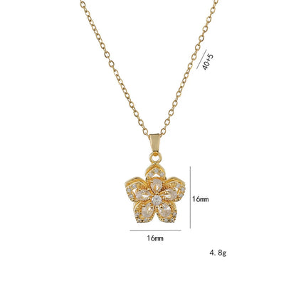 Shiny Zircon Romantic Flower Pendant, Necklace For Women Gold Plated Rotatable Flowers Choker for Girls , Wedding Party,  Luxury Jewelry