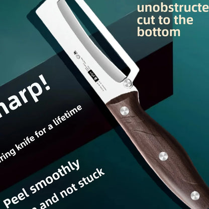 Stainless steel peeler with wooden handle for peeling and slicing fruits and vegetables | Durable and smooth operation