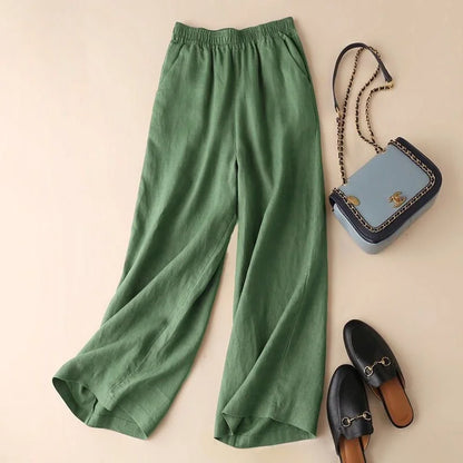 Cotton Linen Straight Leg Pants,  Womens Summer Loose,  Versatile,  Large Size Linen,  Nine Points Casual Thin Ladies Trousers.  Sevevral different lengths and some 100% cotton, some Cotton-linen blend.