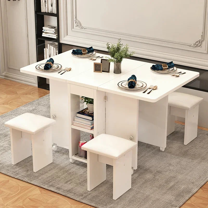 The household folding dining table is mobile and extensive and the is multi-functional