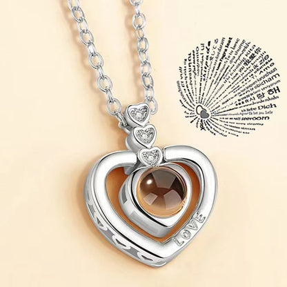 Love Heart Necklace  IN 100 Languages FOR  " I Love You".   Projection Pendant Jewelry For Mom Girlfriend Birthday Christmas Romantic Gifts