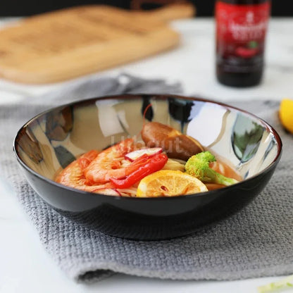 Japanese rural ceramic tableware Vine leaf soup bowl Lamian Noodles bowls Hot vegetable bowls Cover and pour rice bowl bowl set