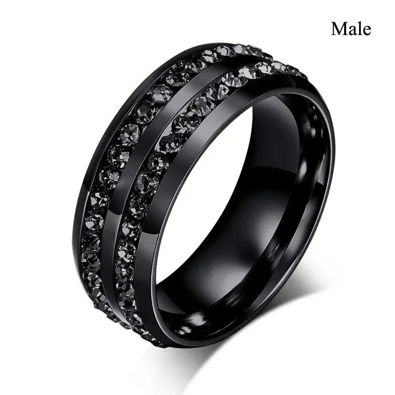 Charming Couple Rings.  Romantic Womens Purple Rhinestones CZ Rings Set.  Trendy Mens Stainless Steel Celtic Dragon Rings  for Weddings, Engagements and Occasions