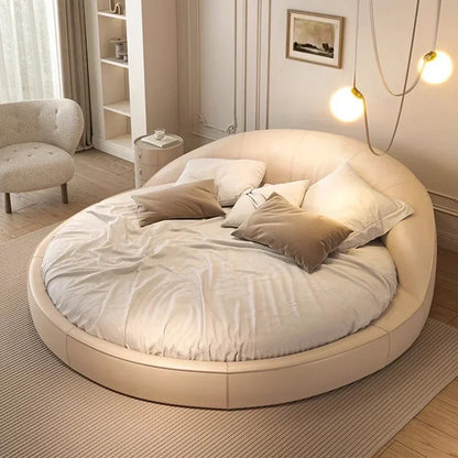 Italian Minimalist Aesthetics,  Round Bed, Light Luxury, Cream Wind Princess Bed,  Wedding Bedroom, Sleeping Home Furniture