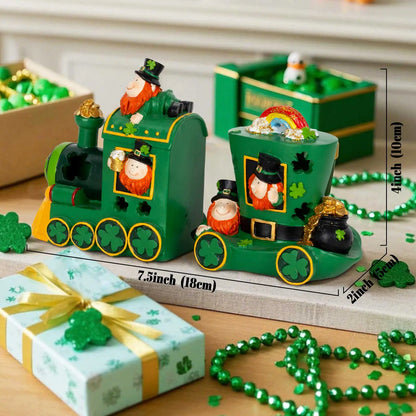 St Patricks Day Decorations For Home Train 2 Piece Set LED  Saint Patrick Gnomes Figurines Home Ireland Indoor Party Table Decor