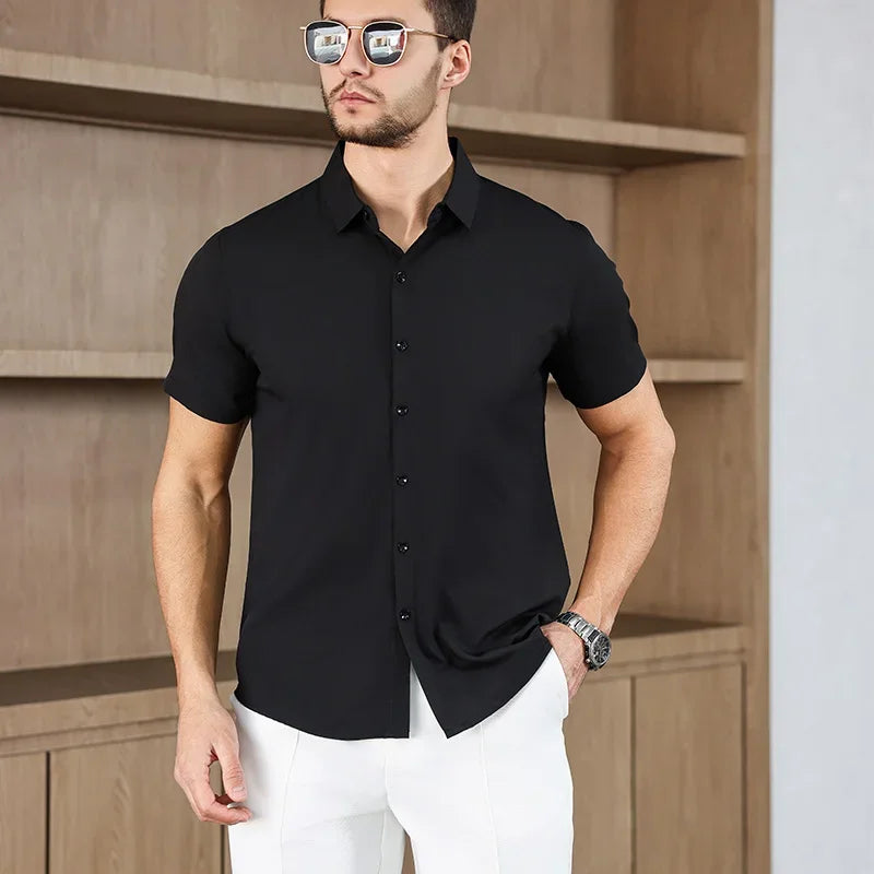 Men's Business Casual,  Solid Colors, Short Sleeved Shirt for Summer Fashion.   No Ironing,  Comfortable and Versatile