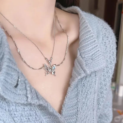 Fashion Pink Crystal Heart Bow Tie Pendant Necklace. Silver Color Chain.  Necklace for Women on Valentines for Aesthetic Jewelry
