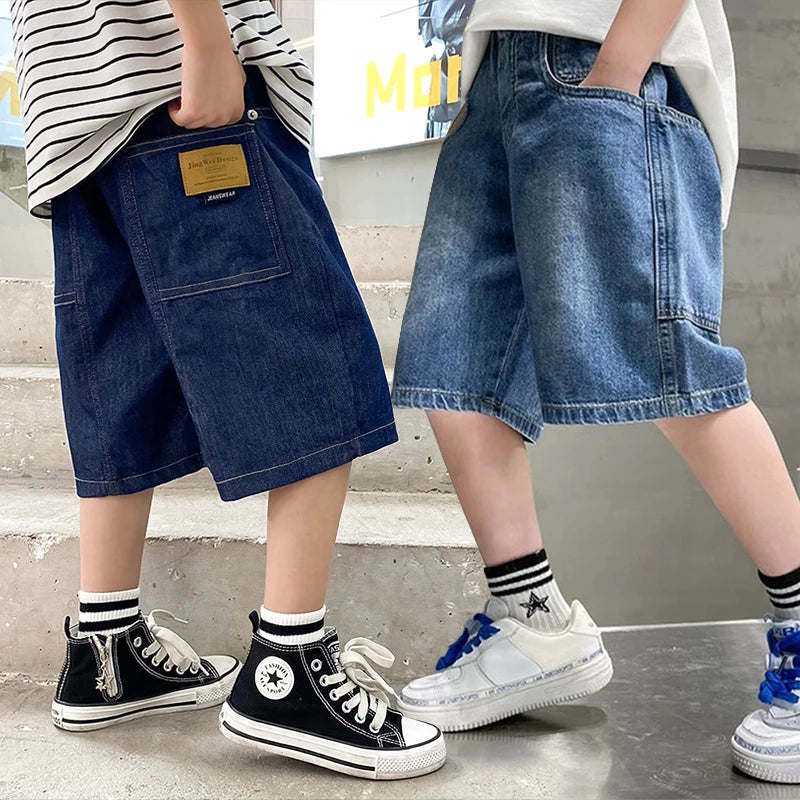 Boys Summer Fashion Denim Shorts, Casual, Loose, Thin,  Knee-Length Trousers for 3-12 Years, Outdoor Jeans /Pants