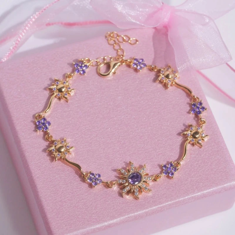 Sunflower Bracelet with Shiny Zirconia.  Great Mothers Day Gift, Holiday Gift Gift  for Birhday Gift.