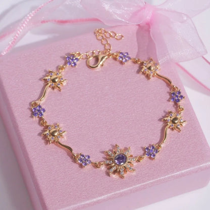 Sunflower Bracelet with Shiny Zirconia.  Great Mothers Day Gift, Holiday Gift Gift  for Birhday Gift.