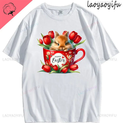 Bunny with Sunglass Unisex Retro Aesthetic T-shirt Funny. Happy Easter Bunny,  Cotton Tshirt, Ears  and Cute Rabbit