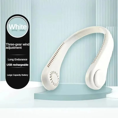 Hands Free Neck Fan Portable USB Rechargeable Bladeless Cooling Fan , Quiet,  Wearable Fan for Summer Travel,  3 Speed. " WHITE" :COLOR ONLY!!!