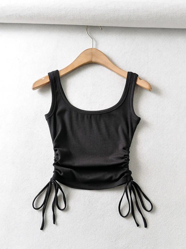New Arrival Girls Casual Solid Colour, Two Side Drawstring , Vest Folds,  Shirring,  Tank/Camis