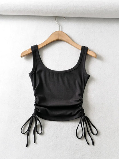New Arrival Girls Casual Solid Colour, Two Side Drawstring , Vest Folds,  Shirring,  Tank/Camis