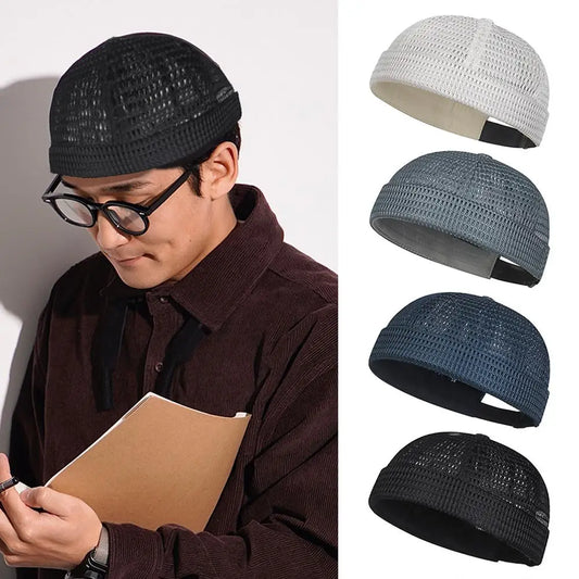 New Mesh Breathable Brimless Melon Skin Hat for  Summer.   Ultra-Light,  Adjustable Docker Beanie Hat,  ONLY DARK GREY and BLACK are Available.