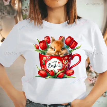 Bunny with Sunglass Unisex Retro Aesthetic T-shirt Funny. Happy Easter Bunny,  Cotton Tshirt, Ears  and Cute Rabbit