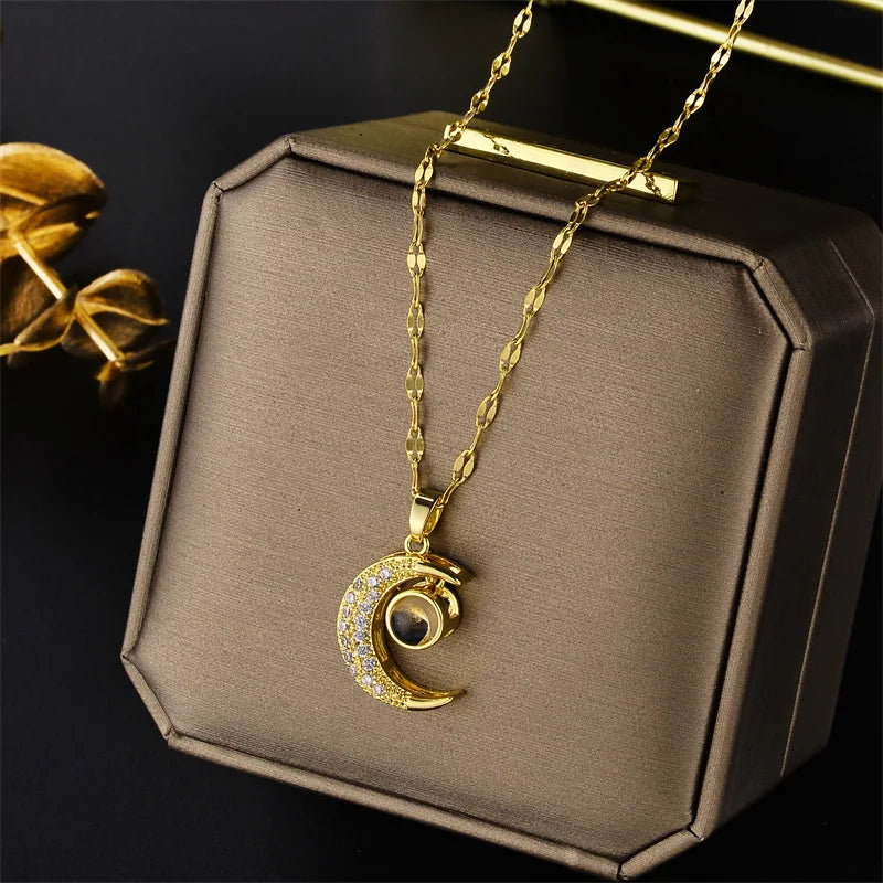 New In Light Luxury Zircon Crystal Stainless Steel Necklaces For Women. Sweet Female Clavicle Chain Jewelry.  Nice for everyday wear. Maybe nice for MOTHER/DAUGHTER Gift