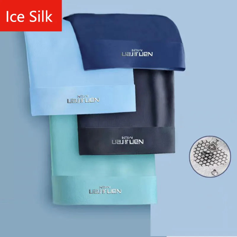 4pcs Boxer Shorts.   Men's Ice Silk Underwear, Breathable, Sexy, Thin, U Convex  Boxers,  L-6XL