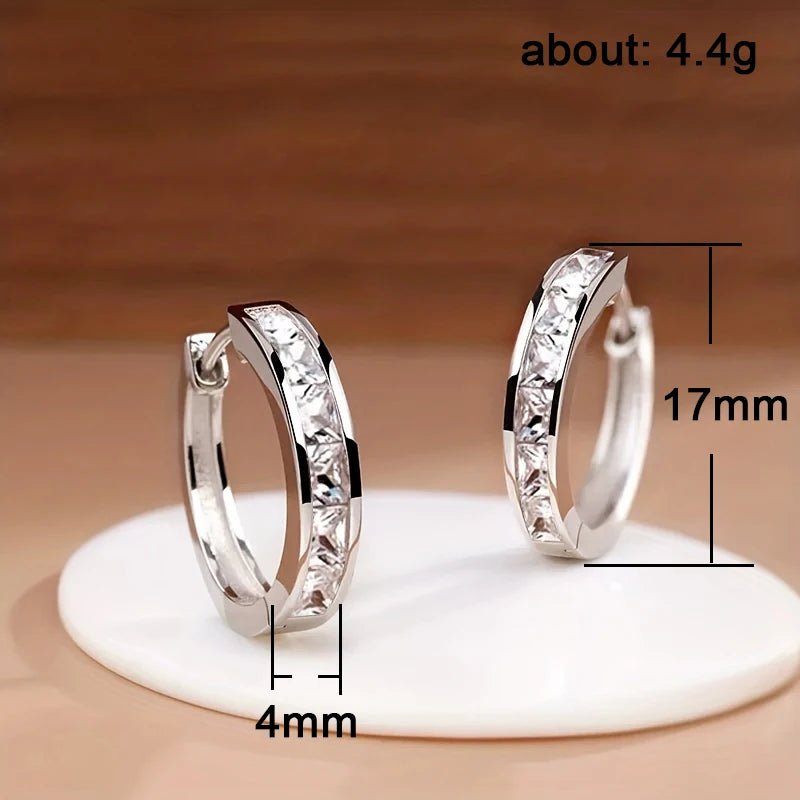 Classic Design Hoop Earrings,  Full with Princess Square CZ's.   Simple and Elegant Accessories Versatile Jewelry Perfect for MOTHERS DAY Gift