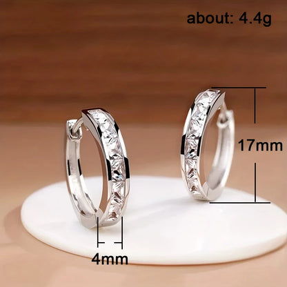 Classic Design Hoop Earrings,  Full with Princess Square CZ's.   Simple and Elegant Accessories Versatile Jewelry Perfect for MOTHERS DAY Gift