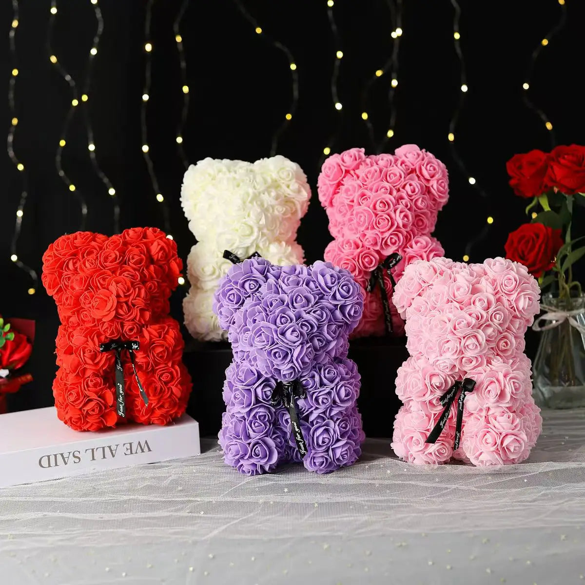 25cm Artificial Teddy Rose Flower Bear with Box.   Romantic Valentines Day Gift for Girlfriend,  Teen , Women Anniversary or Wedding Party