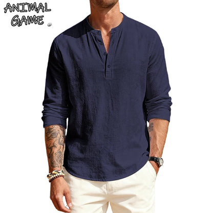 Cotton T - Shirts with Long Sleeves. Casual Henley, 9  or 10 Solid Colors  of  T-shirts for Men.