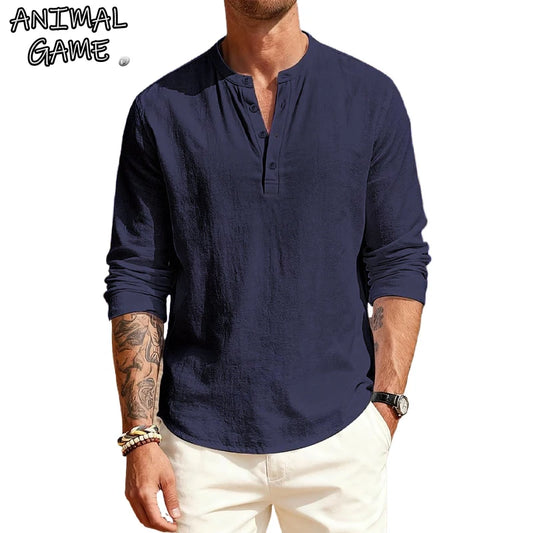 Cotton T - Shirts with Long Sleeves. Casual Henley, 9  or 10 Solid Colors  of  T-shirts for Men.