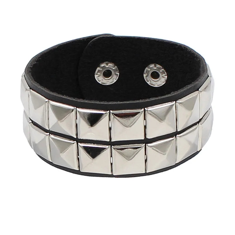 PU Leather Bracelets, Adjustable Cuff Bracelet/ Rivets/Buckle Wristband for Men /Women