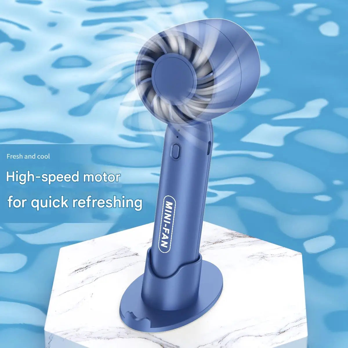Turbo handheld small fan  for USB charging., BLUE is most available but all are stocked.   Mini outdoor portable,  lightweight desktop stand with long-lasting battery life