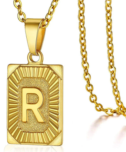 Initial Pendant Necklace for Women/MEN.  Simple Stainless Steel Cuba Link Charm.  Letter Square Neckla Jewelry 
MATHCING  Giftts