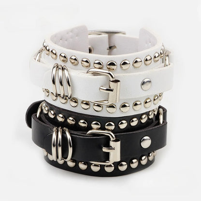 Punk Black White Rock Spikes Rivet Chains Bracelets for Women/ Men Gothic Punk Wide Cuff Leather,  Couples Bangle Jewelry. White is lowest on availability, BUT theres a Black/White 2fer that a great deal, even 2 people to sha
