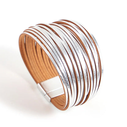 Trendy Colorful Leather Bracelet for Women /Men.   Boho Multilayer Slim Strips Wrap Wide Bangle Bracelets. Jewelry Gifts
