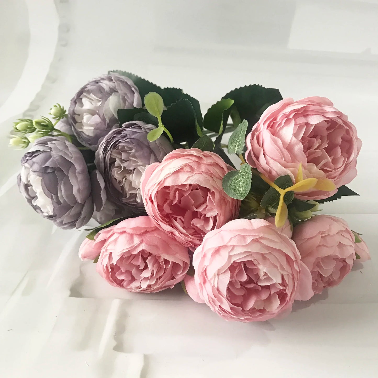 30cm Rose, Pink Silk Peony Artificial Flowers Bouquet  . 5 Big Head and 4 Bud  for Home Wedding Decoration indoor