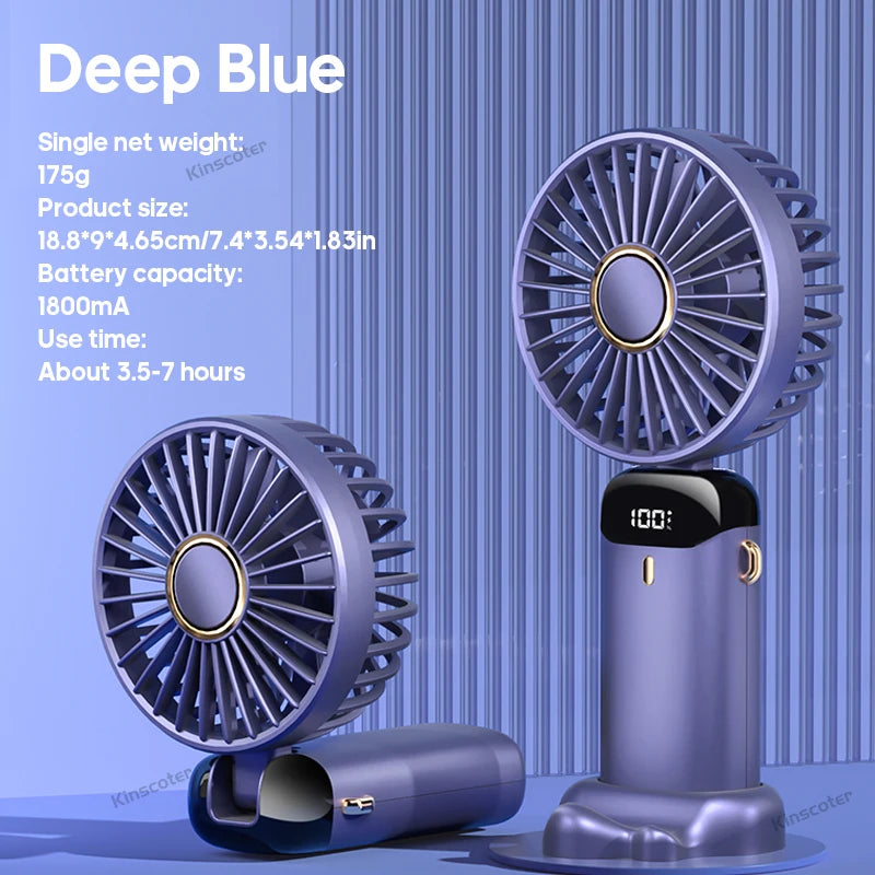 USB,  Handheld Mini Fan,  Foldable,  Portable Neck Hanging Fan,  5- Speed, Rechargeable Fan with Phone Stand and Display Screen.   WHITE is the only color available for sure.