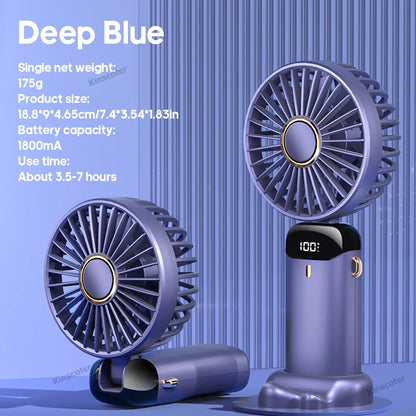 USB,  Handheld Mini Fan,  Foldable,  Portable Neck Hanging Fan,  5- Speed, Rechargeable Fan with Phone Stand and Display Screen.   WHITE is the only color available for sure.