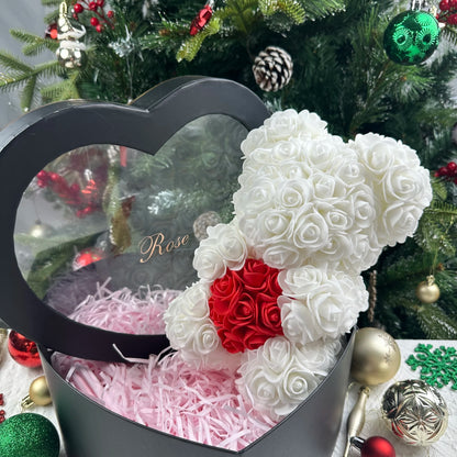 25cm Artificial Teddy Rose Flower Bear with Box.   Romantic Valentines Day Gift for Girlfriend,  Teen , Women Anniversary or Wedding Party