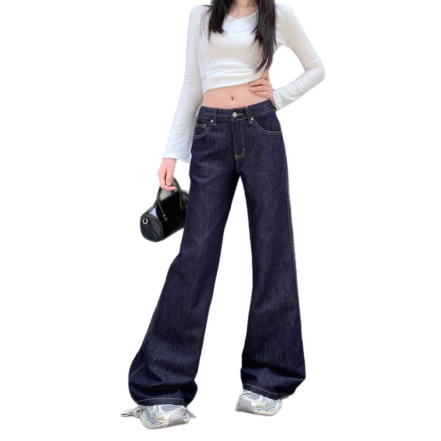 American Style Loose,  Wide Leg Denim Jean  for Girls/Women in  Summer.   Girls Slimming Draping Long Pants,   Autumn Casual Trousers