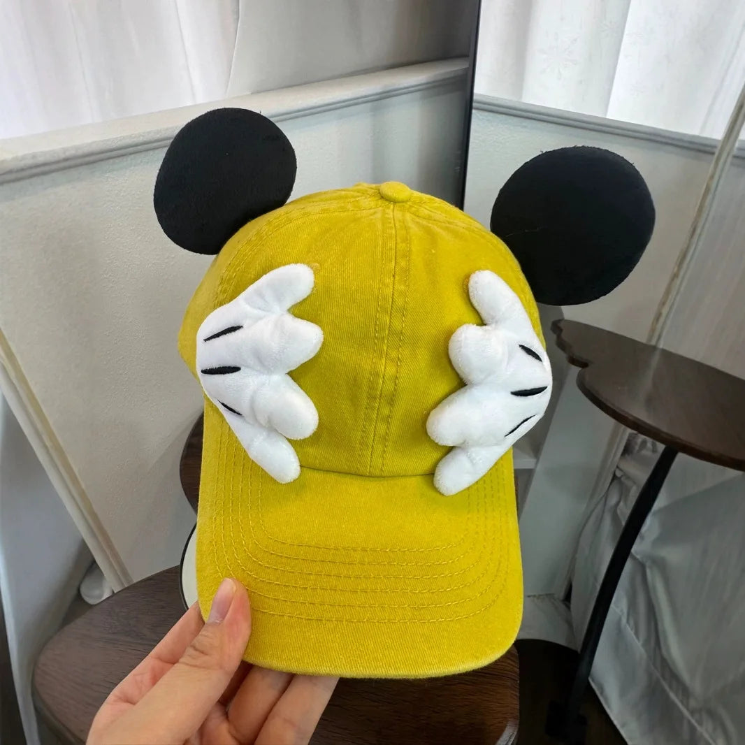 Cute Cartoon Mouse Ear Baseball Caps Adjustable Snapback Hat Outdoor Sports Travel Sun Hat with Curved Brim for Adult Teens.  RED and BLUE are gone. PINK, BLACK, PURPLE are most available.