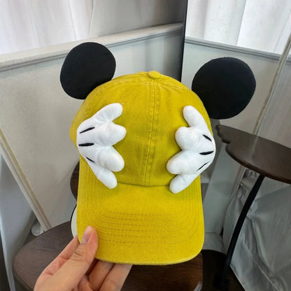 Cute Cartoon Mouse Ear Baseball Caps Adjustable Snapback Hat Outdoor Sports Travel Sun Hat with Curved Brim for Adult Teens.  RED and BLUE are gone. PINK, BLACK, PURPLE are most available.