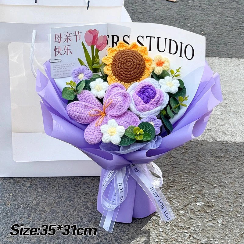 Crocheted Flower Bouquet,  Knitted Flowers, Artificial Flowers,  Graduation Bouquet Party Supplies MOTHERS DAY Gift Wedding Gifts