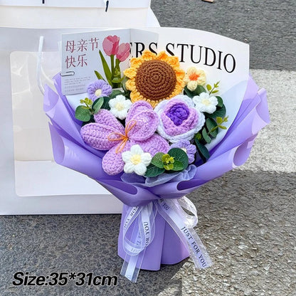 Crocheted Flower Bouquet,  Knitted Flowers, Artificial Flowers,  Graduation Bouquet Party Supplies MOTHERS DAY Gift Wedding Gifts