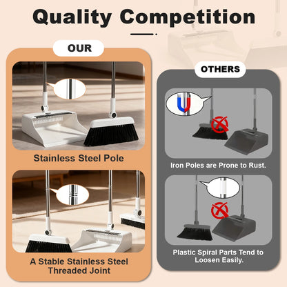 3in 1 Broom and Dustpan Set Floor.  Long-handled Broom And Dustpan For Home Office School Dorm
