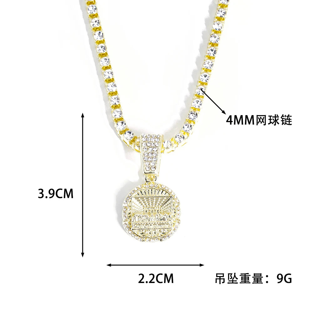 Delicate Shiny Last Supper Pendant Necklace Men's Jewelry Match Iced Out 4mm Tennis Chain Fashion Men Hip Hop Style Women Gift