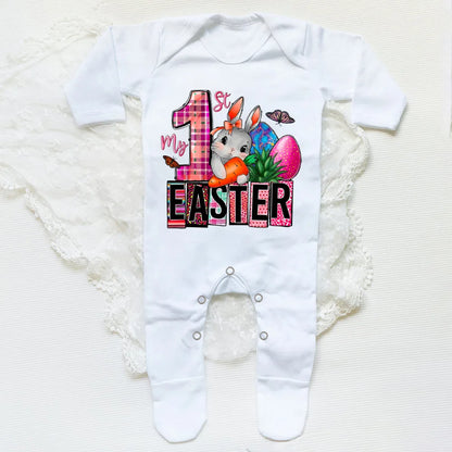 'My First Easter Bunny' Printed Baby, Babygrow Sleepsuit, Bodysuit  for Newborn, Coming Home Hospital Outfit, Infant Easter Party Romper