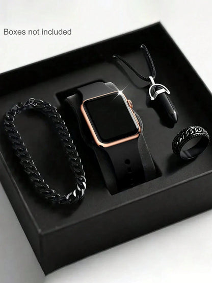 Men's LED Square Watch And 3 pieces of Jewelry Set  for Gift or just because.   Not a  " Smartwatch" (BOX  Not Included) SEVERAL CHOICES