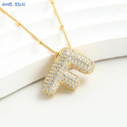 MHS.SUN Gold Plated Balloon 26 Letter Necklaces Copper Zircon Bubble Initial Pendant Chunky Women Personality Chain Jewelry