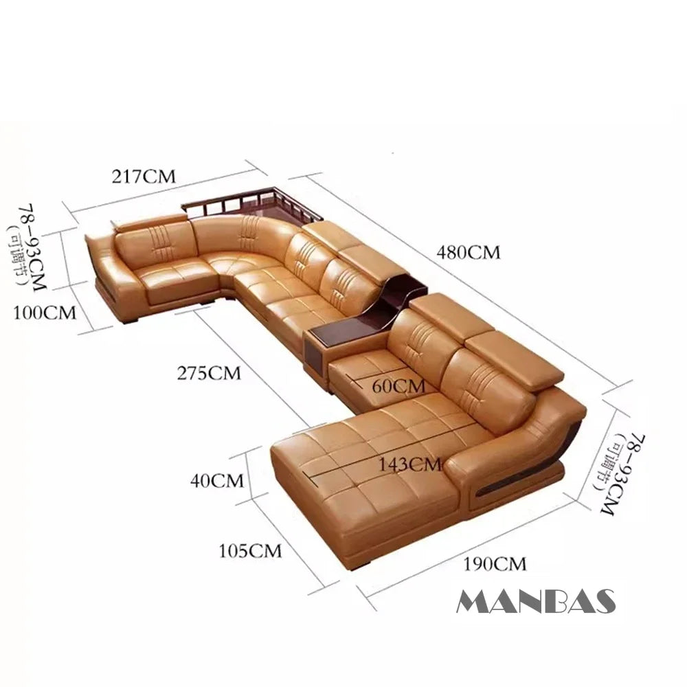 Premium Italian Genuine Leather Sofa Set.  Big Sectional Couch for Living Room,  With Adjustable Headrest